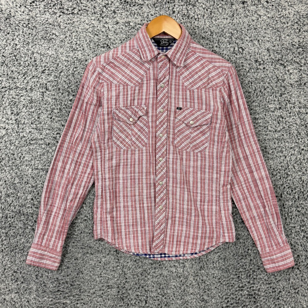 Salt Valley Western Shirt Mens XS Red Stripe Pearl Snap Western Long Sleeve